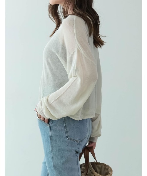 Re:EDIT（リエディ）の「シアーニットショート丈カーディガン（カーディガン/ボレロ・レディース・ピンク/ブラック/アイボリー/イエロー/グリーン/オレンジ/ブルー・FREE）」の16枚目の写真