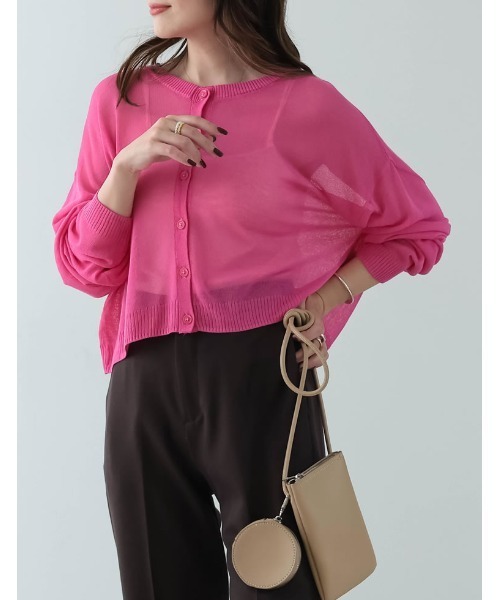 Re:EDIT（リエディ）の「シアーニットショート丈カーディガン（カーディガン/ボレロ・レディース・ピンク/ブラック/アイボリー/イエロー/グリーン/オレンジ/ブルー・FREE）」の20枚目の写真