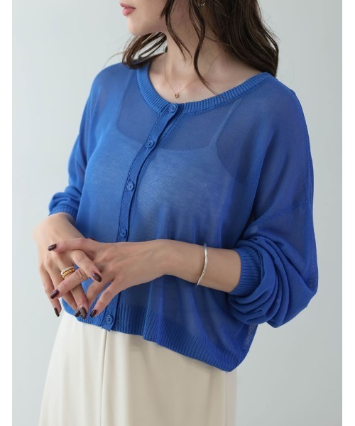 Re:EDIT（リエディ）の「シアーニットショート丈カーディガン（カーディガン/ボレロ・レディース・ピンク/ブラック/アイボリー/イエロー/グリーン/オレンジ/ブルー・FREE）」の21枚目の写真