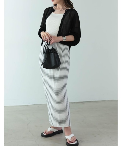 Re:EDIT（リエディ）の「シアーニットショート丈カーディガン（カーディガン/ボレロ・レディース・ピンク/ブラック/アイボリー/イエロー/グリーン/オレンジ/ブルー・FREE）」の9枚目の写真