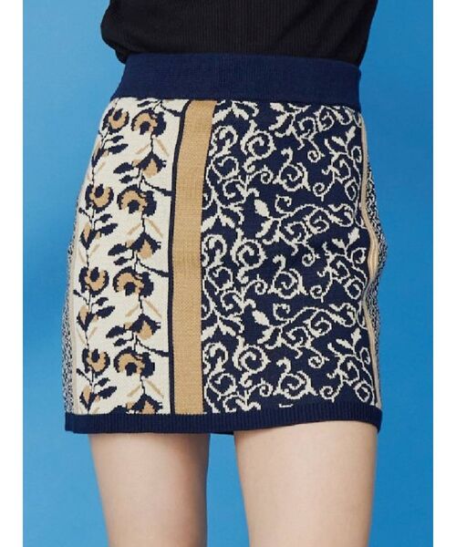 EVRIS(エヴリス)の「Retro Flower ニットスカート(スカート・レディース・ブラック/ネイビー/グリーン・FREE)」の1枚目の写真