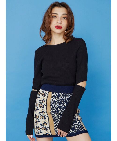 EVRIS(エヴリス)の「Retro Flower ニットスカート(スカート・レディース・ブラック/ネイビー/グリーン・FREE)」の11枚目の写真