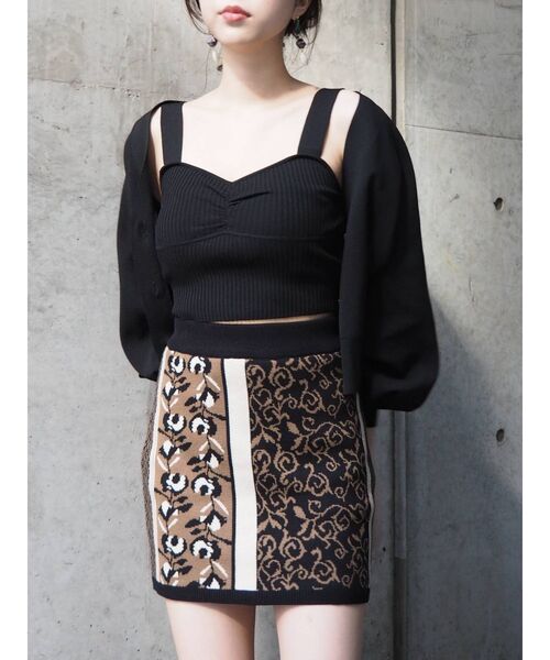 EVRIS(エヴリス)の「Retro Flower ニットスカート(スカート・レディース・ブラック/ネイビー/グリーン・FREE)」の7枚目の写真