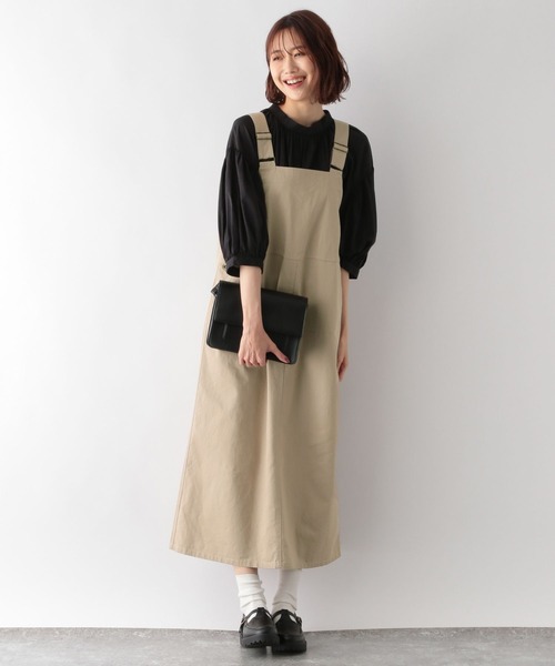 GLOBAL WORK（グローバルワーク）の「リネン混カツラギジャンスカ/352852（ジャンパースカート・レディース・ベージュ/ダークグレー・FREE）」の12枚目の写真