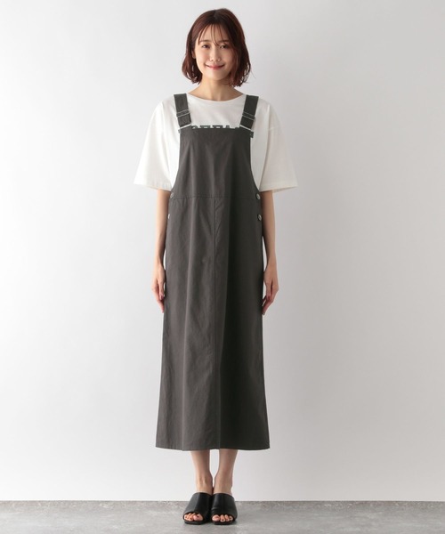 GLOBAL WORK（グローバルワーク）の「リネン混カツラギジャンスカ/352852（ジャンパースカート・レディース・ベージュ/ダークグレー・FREE）」の4枚目の写真