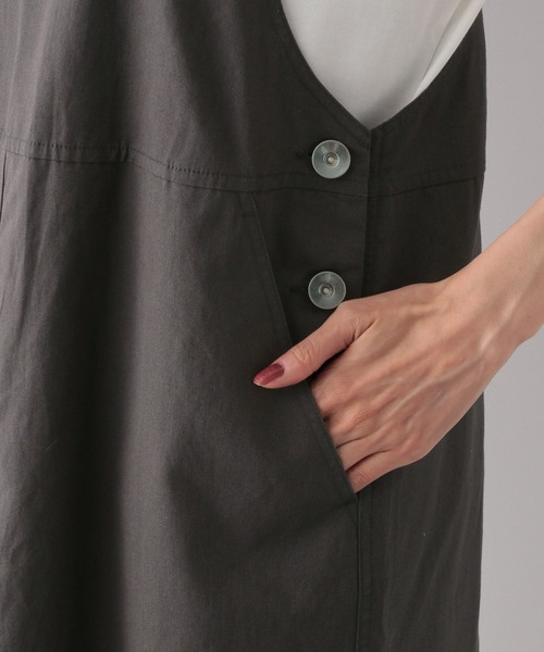 GLOBAL WORK（グローバルワーク）の「リネン混カツラギジャンスカ/352852（ジャンパースカート・レディース・ベージュ/ダークグレー・FREE）」の11枚目の写真