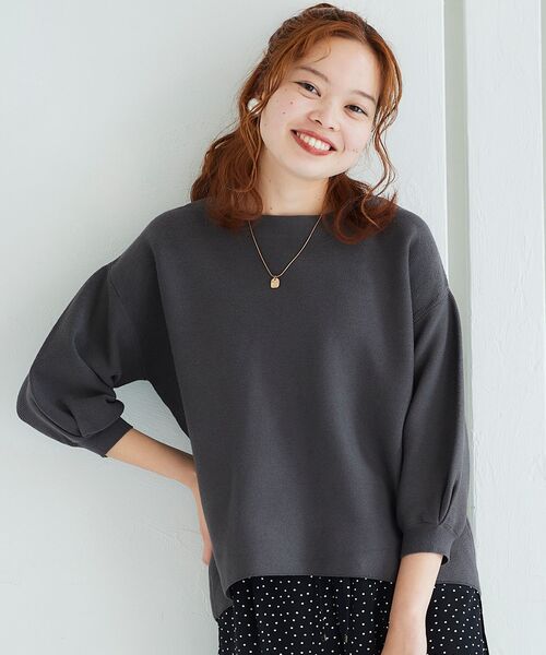 le.coeur blanc（ルクールブラン）の「ガーター編みストレッチコクーンニット（ニット/セーター・レディース・グリーン/アイボリー/ダークグレー・38）」の3枚目の写真