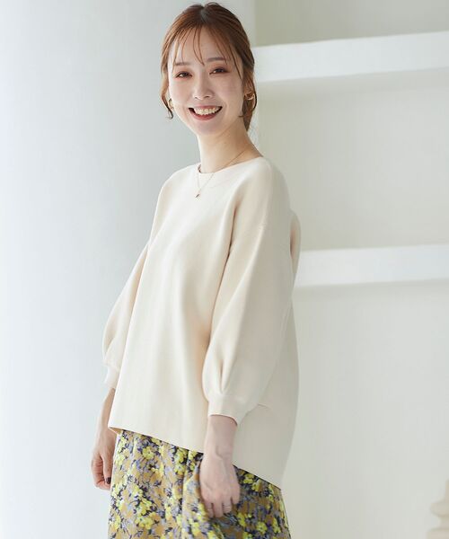 le.coeur blanc（ルクールブラン）の「ガーター編みストレッチコクーンニット（ニット/セーター・レディース・グリーン/アイボリー/ダークグレー・38）」の8枚目の写真