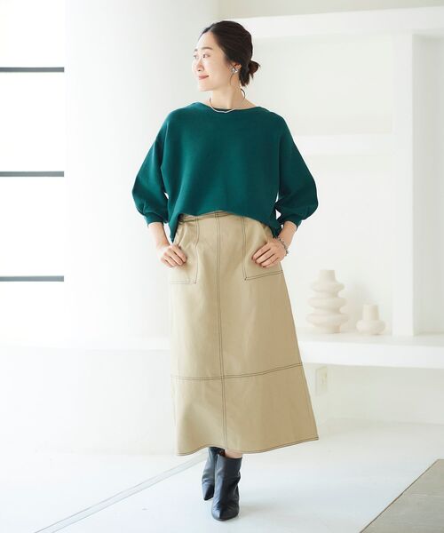 le.coeur blanc（ルクールブラン）の「ガーター編みストレッチコクーンニット（ニット/セーター・レディース・グリーン/アイボリー/ダークグレー・38）」の14枚目の写真