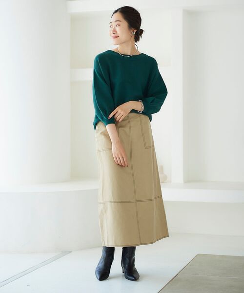 le.coeur blanc（ルクールブラン）の「ガーター編みストレッチコクーンニット（ニット/セーター・レディース・グリーン/アイボリー/ダークグレー・38）」の15枚目の写真