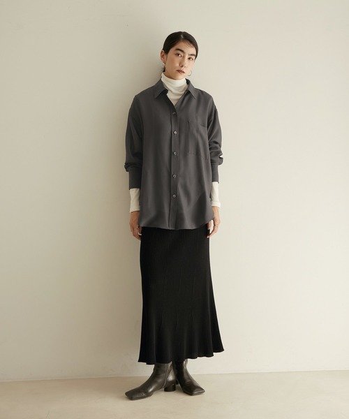 SALON adam et rope'（サロン アダム エ ロペ）の「リブヘムフレアニットスカート（スカート・レディース・ブラック/カーキ・FREE）」の20枚目の写真