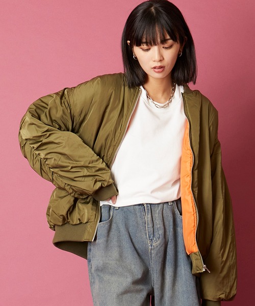 unrelaxing(アンリラクシング)の「オーバーサイズMA-1ブルゾン(MA-1・メンズ・アイボリー/カーキ/ブラック/ライトグレー・FREE)」の8枚目の写真