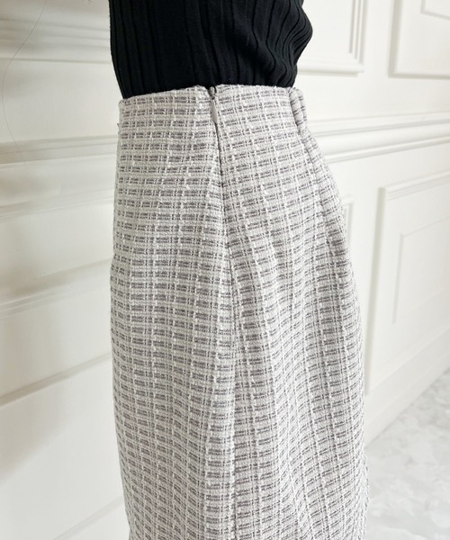 MIIA（ミーア）の「マルチ釦ツイード台形ミニスカート（スカート・レディース・ライトグレー/ブラック/モカ・FREE）」の9枚目の写真