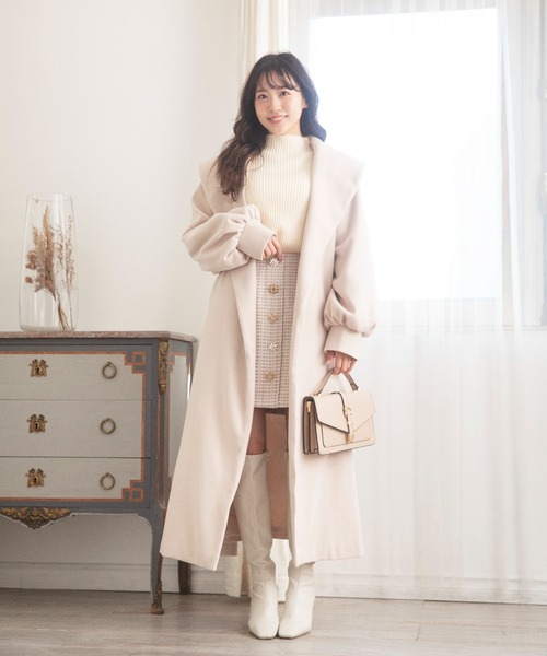 MIIA（ミーア）の「マルチ釦ツイード台形ミニスカート（スカート・レディース・ライトグレー/ブラック/モカ・FREE）」の5枚目の写真