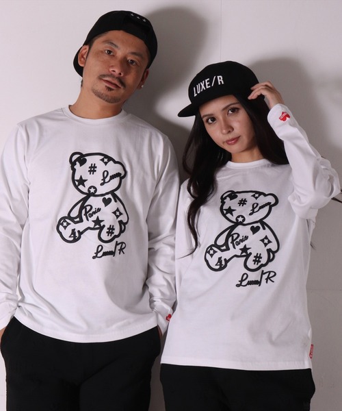 LUXE/R(ラグジュ)の「(RM)【ユニセックス】【LUXE/R】モノグラム & くまさん プリント 長袖 Tシャツ(Tシャツ/カットソー・メンズ・ホワイト/ブラック/グレー・LARGE/MEDIUM)」の2枚目の写真