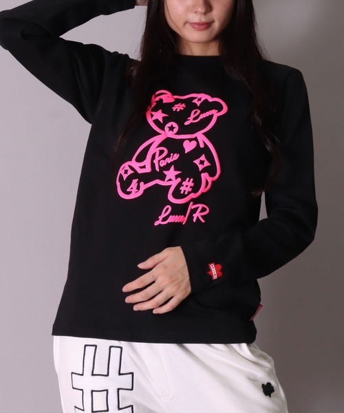 LUXE/R(ラグジュ)の「(RM)【ユニセックス】【LUXE/R】モノグラム & くまさん プリント 長袖 Tシャツ(Tシャツ/カットソー・メンズ・ホワイト/ブラック/グレー・LARGE/MEDIUM)」の3枚目の写真