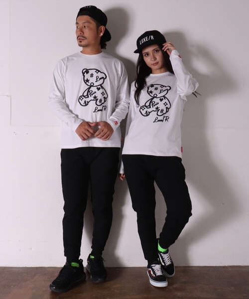 LUXE/R(ラグジュ)の「(RM)【ユニセックス】【LUXE/R】モノグラム & くまさん プリント 長袖 Tシャツ(Tシャツ/カットソー・メンズ・ホワイト/ブラック/グレー・LARGE/MEDIUM)」の5枚目の写真