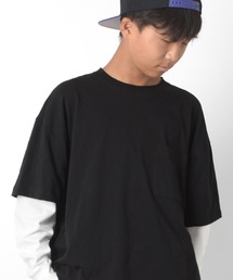 GLAZOS | ビッグシルエット・袖レイヤードポケット刺繍Tシャツ(Tシャツ/カットソー)