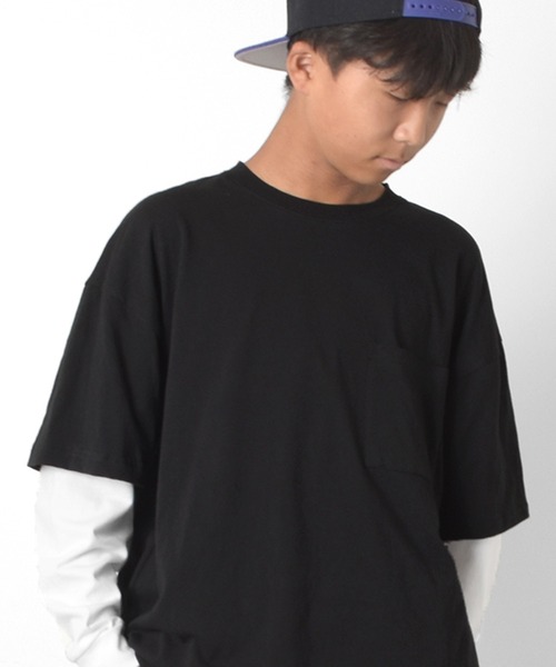 GLAZOS（グラソス）の「ビッグシルエット・袖レイヤードポケット刺繍Tシャツ（Tシャツ/カットソー・キッズ・ブラック/チャコールグレー/パープル・140cm/160cm/150cm/170cm）」の2枚目の写真