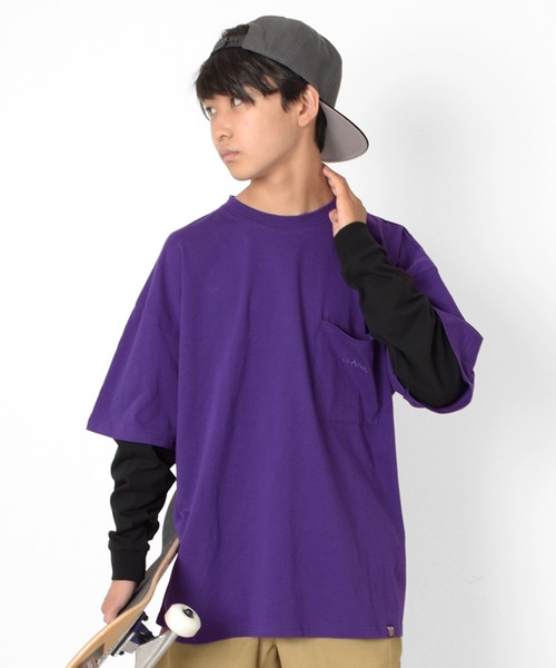 GLAZOS（グラソス）の「ビッグシルエット・袖レイヤードポケット刺繍Tシャツ（Tシャツ/カットソー・キッズ・ブラック/チャコールグレー/パープル・140cm/160cm/150cm/170cm）」の13枚目の写真