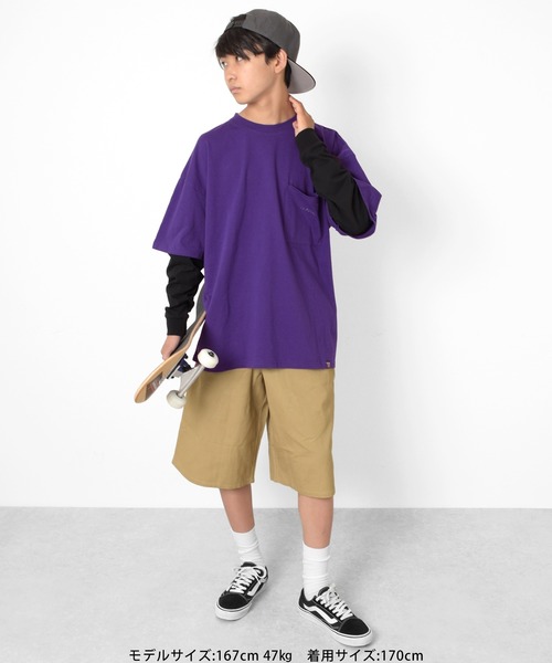 GLAZOS（グラソス）の「ビッグシルエット・袖レイヤードポケット刺繍Tシャツ（Tシャツ/カットソー・キッズ・ブラック/チャコールグレー/パープル・140cm/160cm/150cm/170cm）」の15枚目の写真