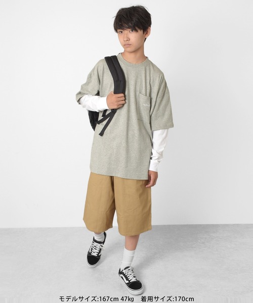 GLAZOS（グラソス）の「ビッグシルエット・袖レイヤードポケット刺繍Tシャツ（Tシャツ/カットソー・キッズ・ブラック/チャコールグレー/パープル・140cm/160cm/150cm/170cm）」の9枚目の写真