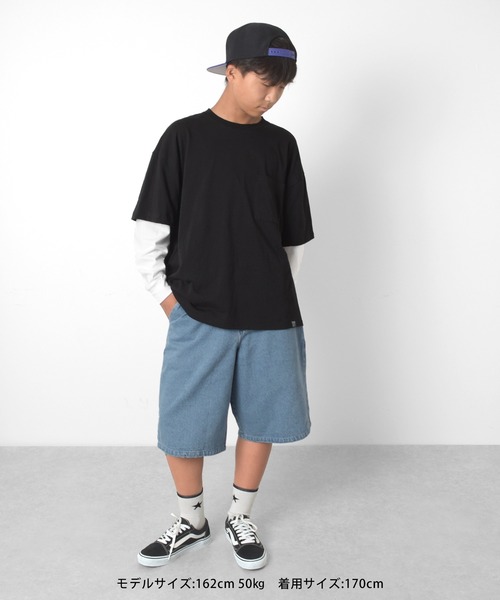 GLAZOS（グラソス）の「ビッグシルエット・袖レイヤードポケット刺繍Tシャツ（Tシャツ/カットソー・キッズ・ブラック/チャコールグレー/パープル・140cm/160cm/150cm/170cm）」の22枚目の写真