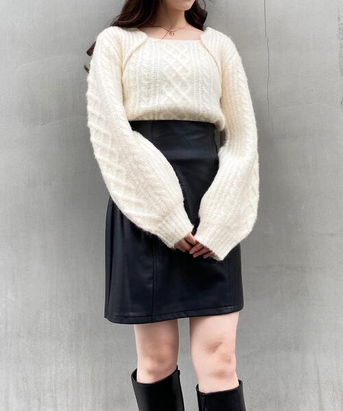 INGNI（イング）の「ふわふわメランジケーブル柄スクエアネックニット（ニット/セーター・レディース・アイボリー/ラベンダー/ミント・M）」の17枚目の写真