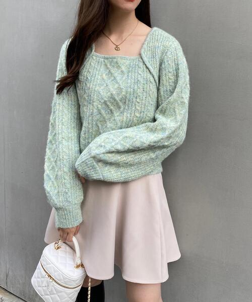 INGNI（イング）の「ふわふわメランジケーブル柄スクエアネックニット（ニット/セーター・レディース・アイボリー/ラベンダー/ミント・M）」の18枚目の写真