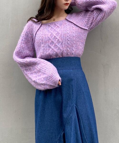 INGNI（イング）の「ふわふわメランジケーブル柄スクエアネックニット（ニット/セーター・レディース・アイボリー/ラベンダー/ミント・M）」の19枚目の写真