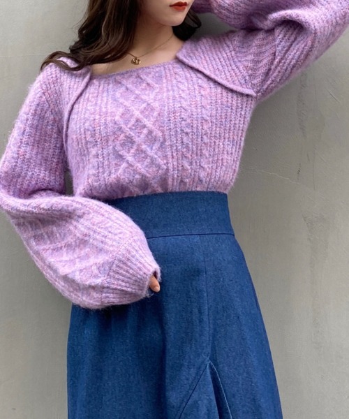 INGNI（イング）の「ふわふわメランジケーブル柄スクエアネックニット（ニット/セーター・レディース・アイボリー/ラベンダー/ミント・M）」の11枚目の写真