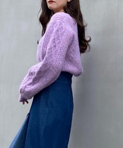 INGNI（イング）の「ふわふわメランジケーブル柄スクエアネックニット（ニット/セーター・レディース・アイボリー/ラベンダー/ミント・M）」の12枚目の写真