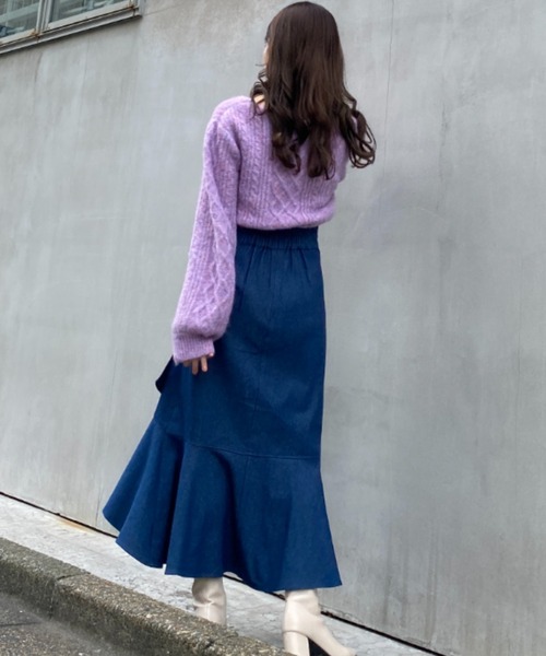 INGNI（イング）の「ふわふわメランジケーブル柄スクエアネックニット（ニット/セーター・レディース・アイボリー/ラベンダー/ミント・M）」の5枚目の写真