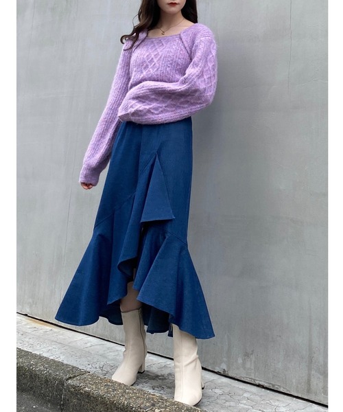 INGNI（イング）の「ふわふわメランジケーブル柄スクエアネックニット（ニット/セーター・レディース・アイボリー/ラベンダー/ミント・M）」の8枚目の写真