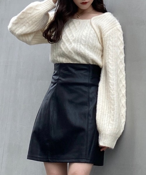 INGNI（イング）の「ふわふわメランジケーブル柄スクエアネックニット（ニット/セーター・レディース・アイボリー/ラベンダー/ミント・M）」の4枚目の写真