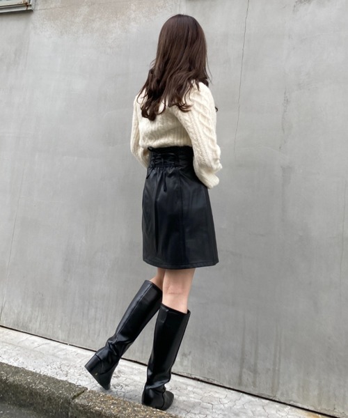 INGNI（イング）の「ふわふわメランジケーブル柄スクエアネックニット（ニット/セーター・レディース・アイボリー/ラベンダー/ミント・M）」の7枚目の写真