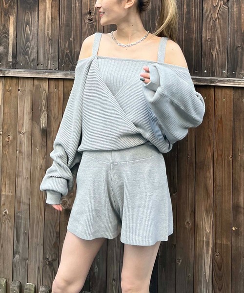 PARTY⭐︎カシュクールニットオールインワン⭐︎美品 SPIRALGIRL（スパイラルガール）の「レイヤード風カシュクール