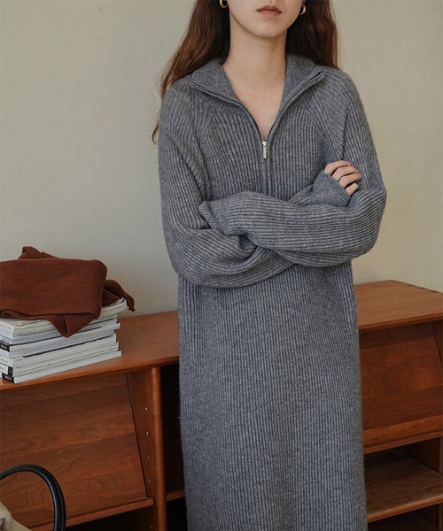 SETUP7(セットアップセブン)の「【SETUP7】ハーフジップハイネックニットワンピース SCCH266(ワンピース・レディース・ブラック/ピンク/アイボリー/グレー・FREE)」の7枚目の写真