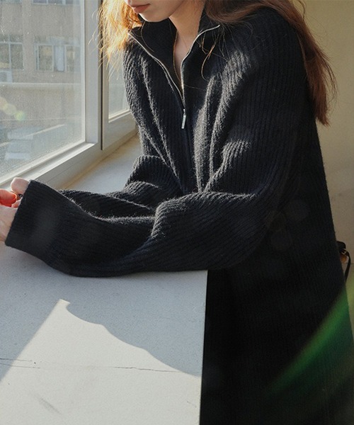 SETUP7(セットアップセブン)の「【SETUP7】ハーフジップハイネックニットワンピース SCCH266(ワンピース・レディース・ブラック/ピンク/アイボリー/グレー・FREE)」の5枚目の写真