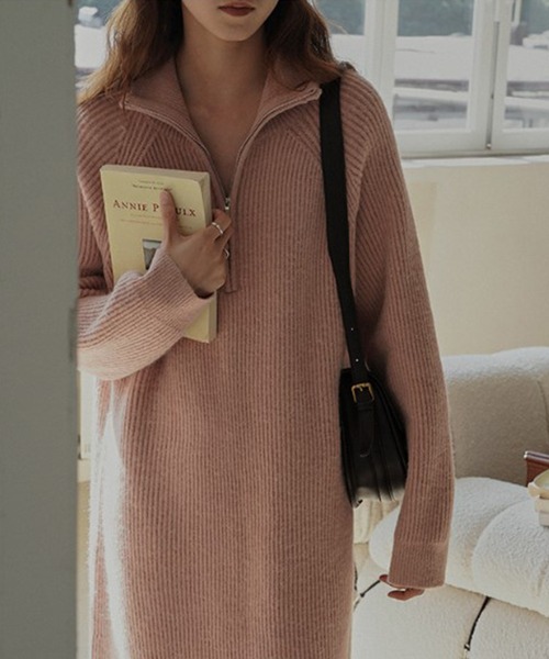 SETUP7(セットアップセブン)の「【SETUP7】ハーフジップハイネックニットワンピース SCCH266(ワンピース・レディース・ブラック/ピンク/アイボリー/グレー・FREE)」の8枚目の写真