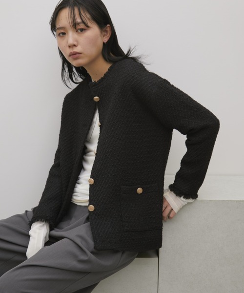 セール】ツイードオーバージャケット（ノーカラージャケット）｜Aunt