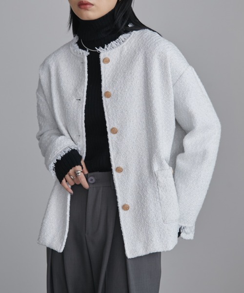 セール】ツイードオーバージャケット（ノーカラージャケット）｜Aunt