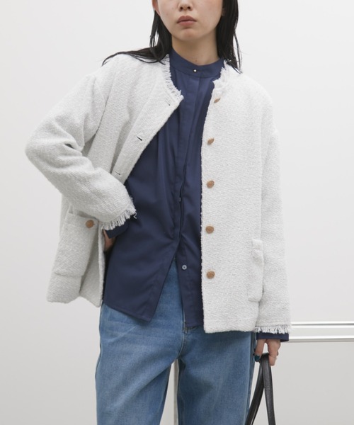 セール】ツイードオーバージャケット（ノーカラージャケット）｜Aunt