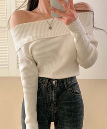 [BELLIDE MADE] スリムリブオフショルダーニットセーター