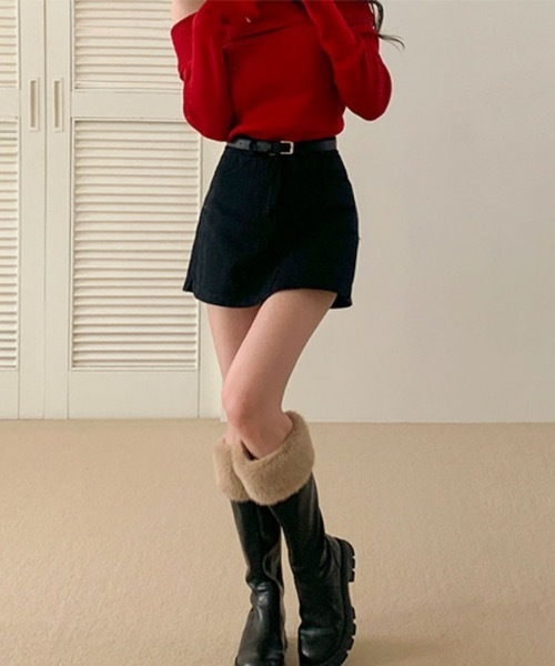 BEIDELLI（ベイデリー）の「[BELLIDE MADE] スリムリブオフショルダーニットセーター（ニット/セーター・レディース・ブラック/レッド/ホワイト・FREE）」の7枚目の写真