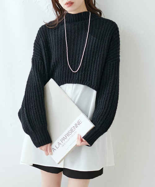 natural couture（ナチュラルクチュール）の「WEB限定カラーあり/ショート畦ニット×シャツチュニックセット（チュニック・レディース・ベージュ/チャコールグレー/オフホワイト・FREE）」の2枚目の写真