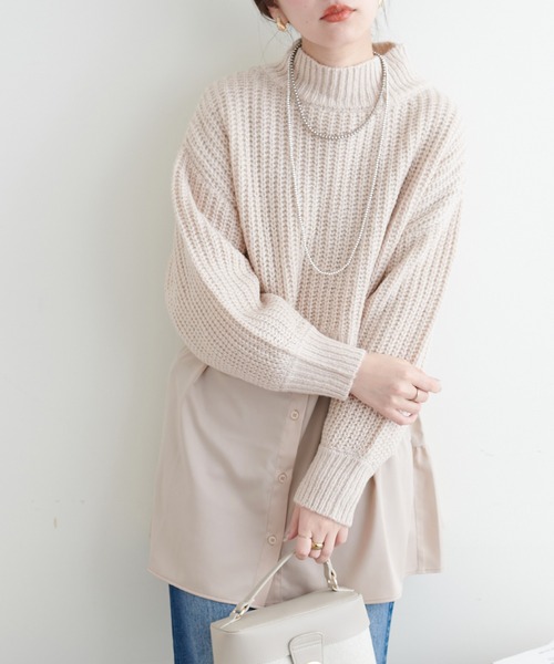 natural couture（ナチュラルクチュール）の「WEB限定カラーあり/ショート畦ニット×シャツチュニックセット（チュニック・レディース・ベージュ/チャコールグレー/オフホワイト・FREE）」の21枚目の写真