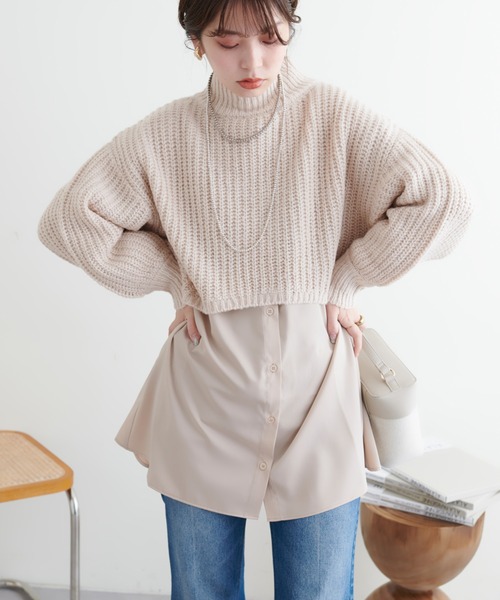 natural couture（ナチュラルクチュール）の「WEB限定カラーあり/ショート畦ニット×シャツチュニックセット（チュニック・レディース・ベージュ/チャコールグレー/オフホワイト・FREE）」の22枚目の写真