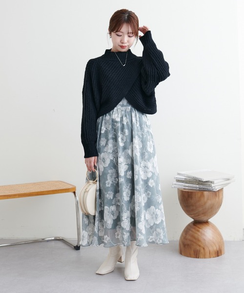 natural couture（ナチュラルクチュール）の「WEB限定カラーあり/ショート畦ニット×シャツチュニックセット（チュニック・レディース・ベージュ/チャコールグレー/オフホワイト・FREE）」の7枚目の写真