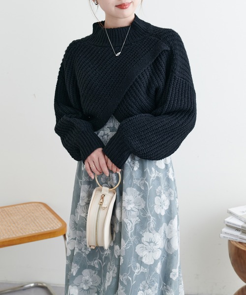 natural couture（ナチュラルクチュール）の「WEB限定カラーあり/ショート畦ニット×シャツチュニックセット（チュニック・レディース・ベージュ/チャコールグレー/オフホワイト・FREE）」の6枚目の写真